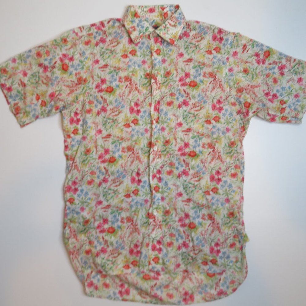 Liberty Floral Button Up Short Sleeve Shirt Mens Medium Flowers Beach